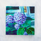 Original Painting - Hydrangeas in Window - Acrylic in 8"x8" Canvas