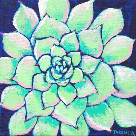 large succulent painting Original Painting - Succulent on Navy