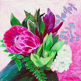 Original Painting - Proteas Floral - Acrylic in 8"x8" Canvas
