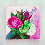 Original Painting - Proteas Floral - Acrylic in 8"x8" Canvas