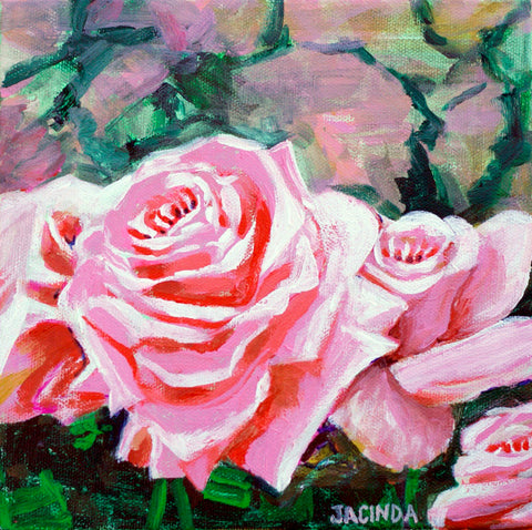 Original Painting - Rose Garden - Acrylic in 8"x8" Canvas
