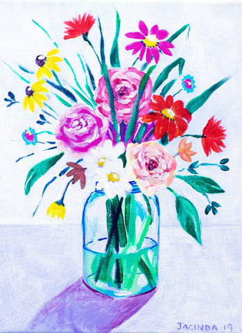 Original Painting - Wildflowers in Mason Jar - Acrylic in 9"x12" Canvas